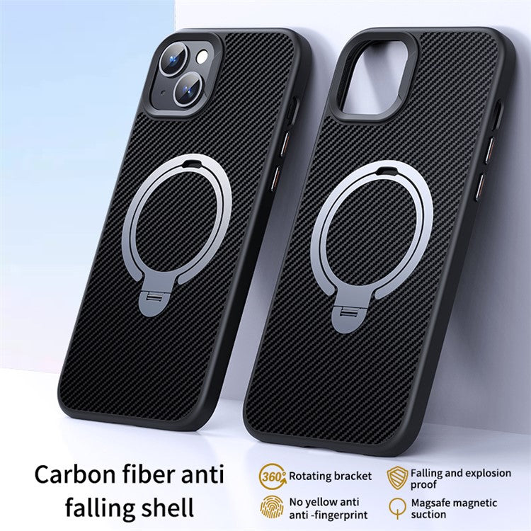For iPhone 14 / 13 6.1 inch Magnetic Kickstand Case Carbon Fiber Texture PC+TPU Phone Cover - Silver
