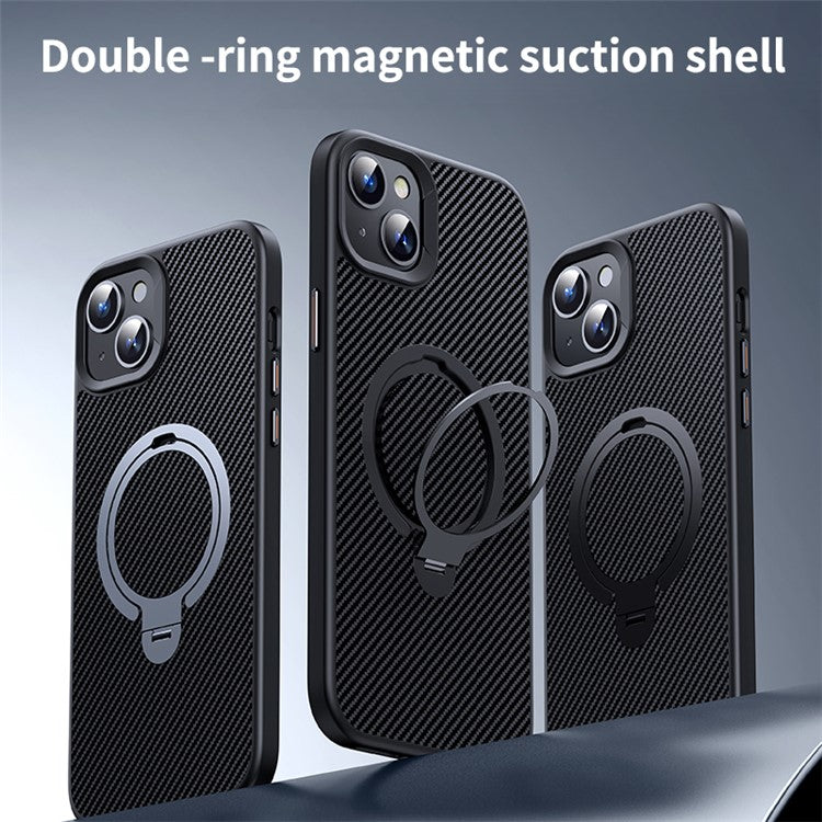 For iPhone 14 / 13 6.1 inch Magnetic Kickstand Case Carbon Fiber Texture PC+TPU Phone Cover - Silver