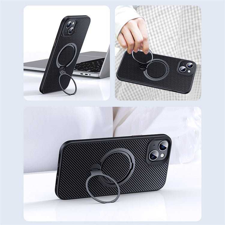 For iPhone 14 / 13 6.1 inch Magnetic Kickstand Case Carbon Fiber Texture PC+TPU Phone Cover - Silver