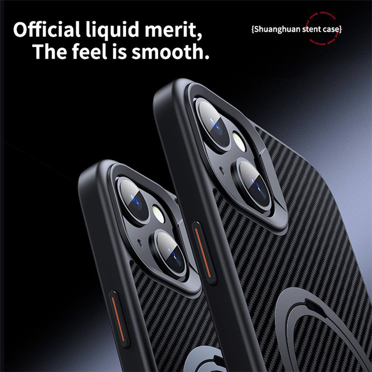 For iPhone 14 / 13 6.1 inch Magnetic Kickstand Case Carbon Fiber Texture PC+TPU Phone Cover - Silver