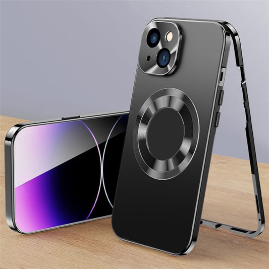 For iPhone 14 Plus Compatible with Magsafe Acrylic+Tempered Glass Anti-drop Clear Phone Cover with Buckle Lock - Black