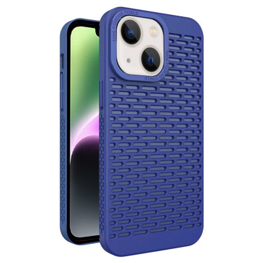 For iPhone 14 Case Fully Wrapped Hollow Hole Heat Dissipation Phone Cover - Navy Blue