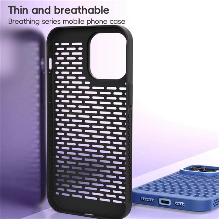 For iPhone 14 Case Fully Wrapped Hollow Hole Heat Dissipation Phone Cover - Navy Blue