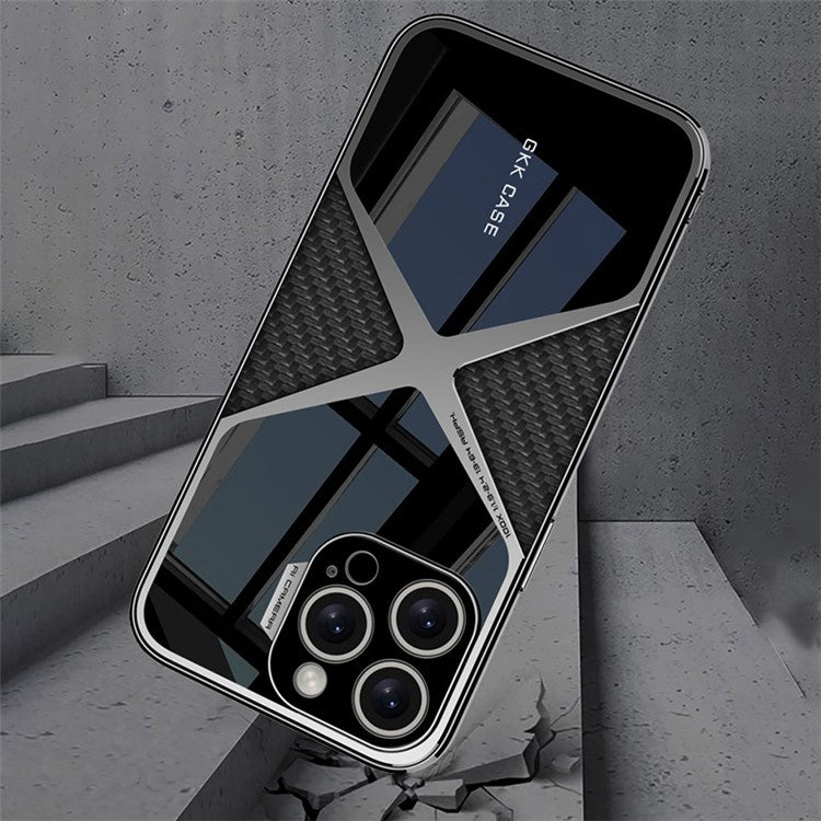 GKK For iPhone 14 Pro Max Splicing Phone Case Leather Coated TPU+PC Hybrid Cover - Carbon Fiber Texture