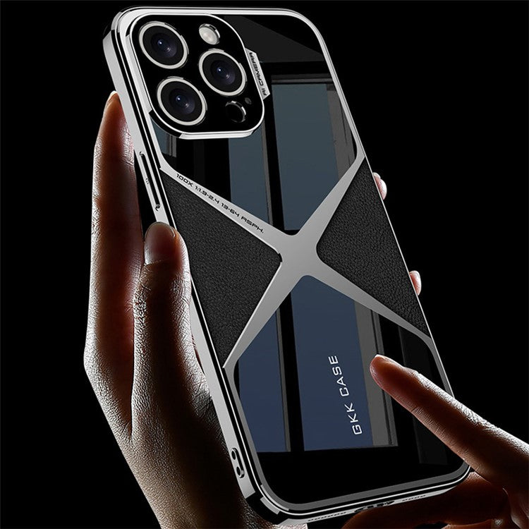 GKK For iPhone 14 Pro Max Splicing Phone Case Leather Coated TPU+PC Hybrid Cover - Carbon Fiber Texture