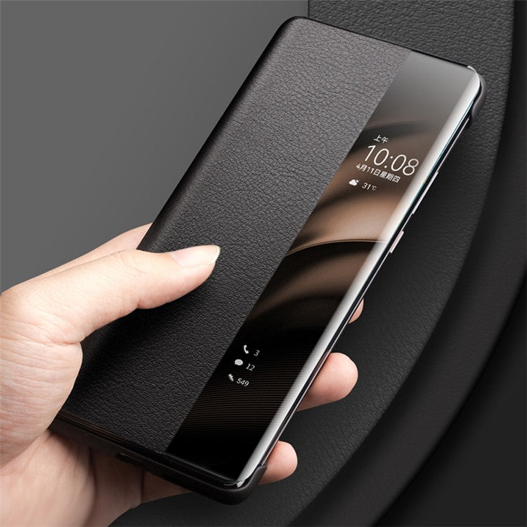 QIALINO For Huawei Pura 70 Case Flip Genuine Cow Leather Window View Phone Cover