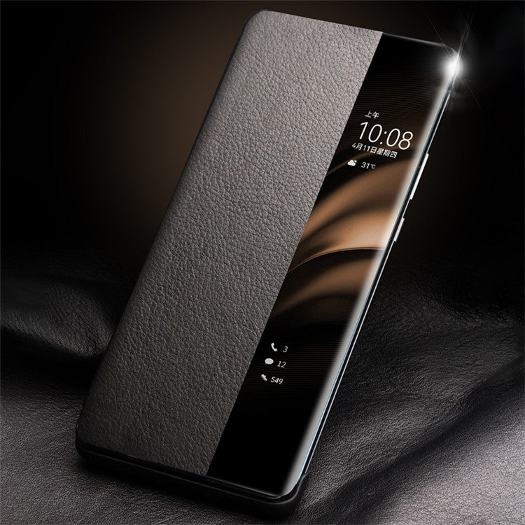 QIALINO For Huawei Pura 70 Case Flip Genuine Cow Leather Window View Phone Cover