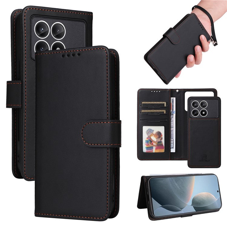 For Xiaomi Redmi K70E 5G / Poco X6 Pro 5G Magnetic Case BETOPNICE Detachable PU Leather Phone Cover with Strap - Black