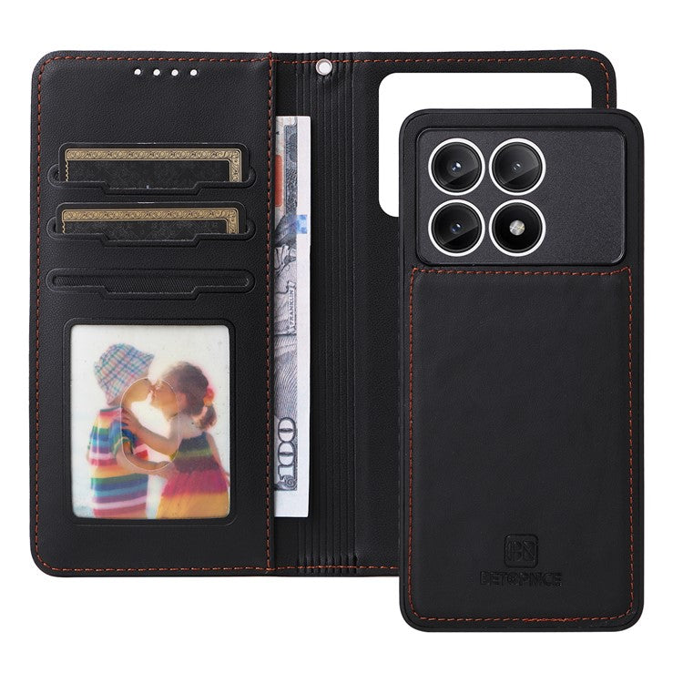 For Xiaomi Redmi K70E 5G / Poco X6 Pro 5G Magnetic Case BETOPNICE Detachable PU Leather Phone Cover with Strap - Black
