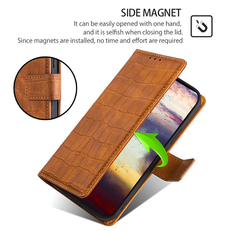For Huawei Pura 70 Ultra Case Magnetic Clasp Crocodile Texture Leather Cover - Brown