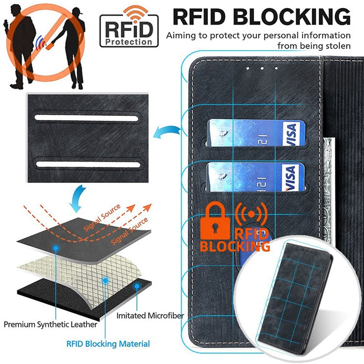 For Huawei Pura 70 Case RFID Blocking PU Leather Wallet Stand Anti-scratch Phone Cover - Black