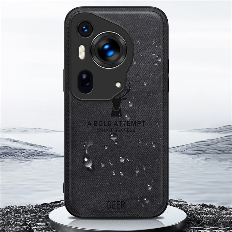 For Huawei Pura 70 Ultra Case Deer Pattern PU Leather Coated PC+TPU Hybrid Phone Cover - Black