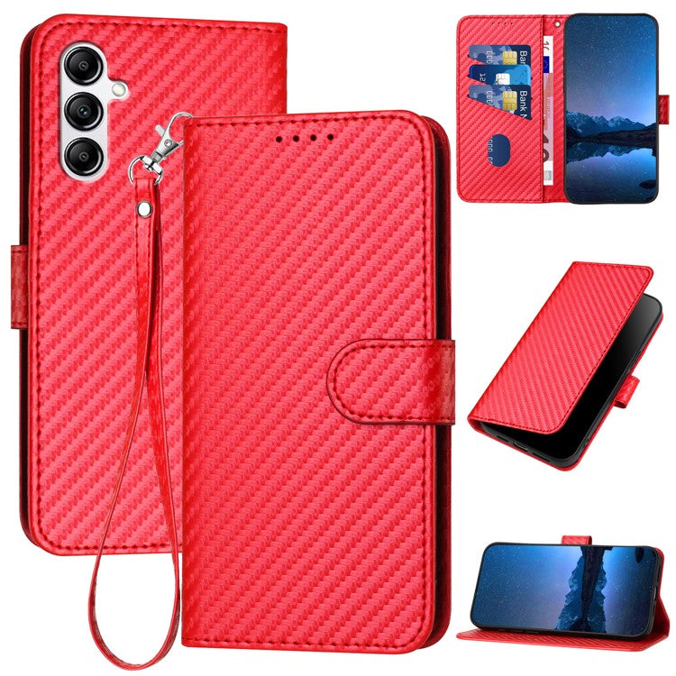 YX0070 For Samsung Galaxy A14 4G / 5G Leather Case Carbon Fiber Texture Flip Phone Cover - Red