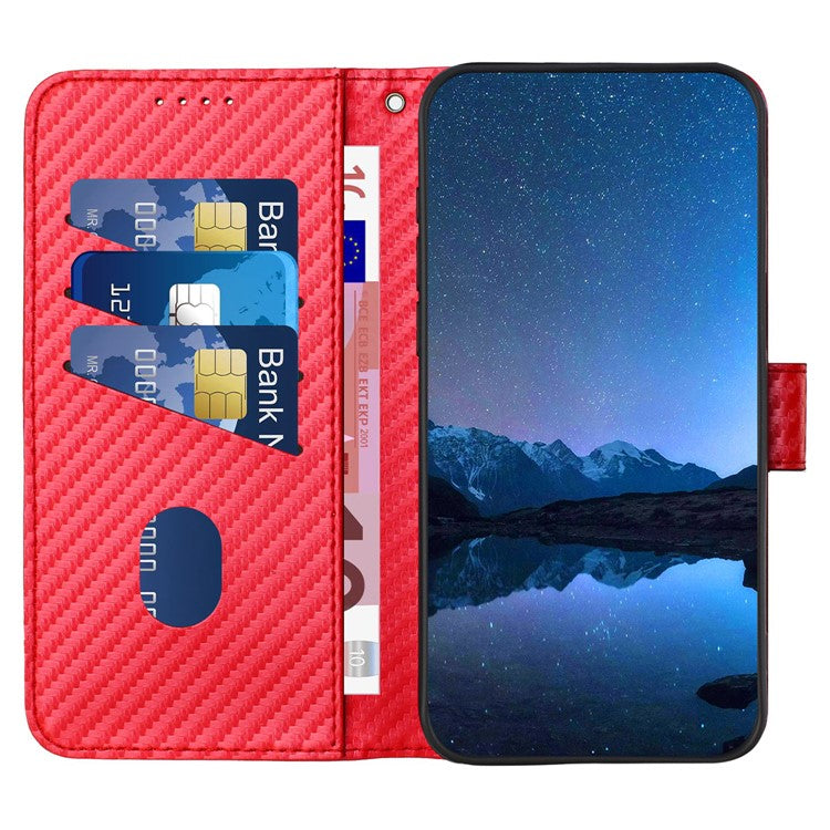 YX0070 For Samsung Galaxy A14 4G / 5G Leather Case Carbon Fiber Texture Flip Phone Cover - Red