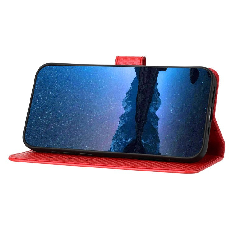 YX0070 For Samsung Galaxy A14 4G / 5G Leather Case Carbon Fiber Texture Flip Phone Cover - Red