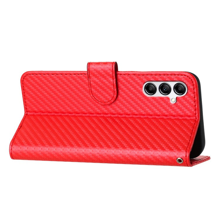 YX0070 For Samsung Galaxy A14 4G / 5G Leather Case Carbon Fiber Texture Flip Phone Cover - Red
