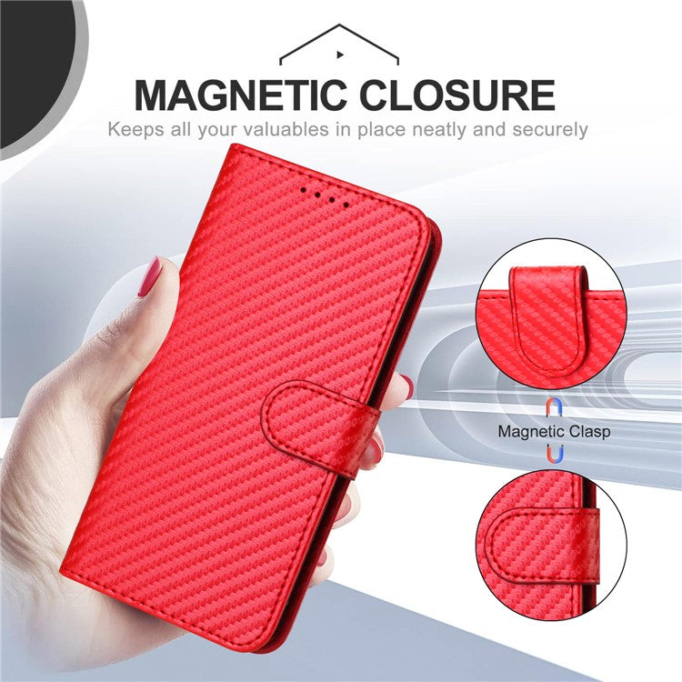 YX0070 For Samsung Galaxy A14 4G / 5G Leather Case Carbon Fiber Texture Flip Phone Cover - Red