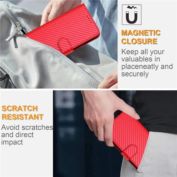 YX0070 For Samsung Galaxy A14 4G / 5G Leather Case Carbon Fiber Texture Flip Phone Cover - Red