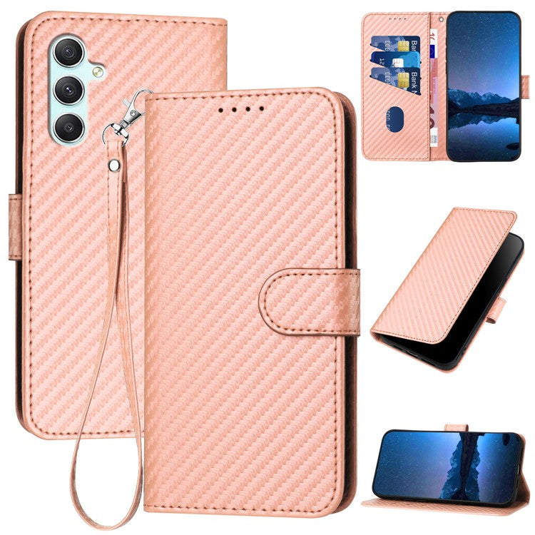 YX0070 For Samsung Galaxy A34 5G Case PU Leather Carbon Fiber Texture Cash Pocket Phone Cover - Pink