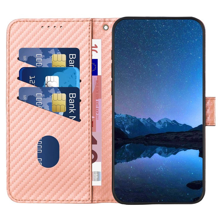 YX0070 For Samsung Galaxy A34 5G Case PU Leather Carbon Fiber Texture Cash Pocket Phone Cover - Pink