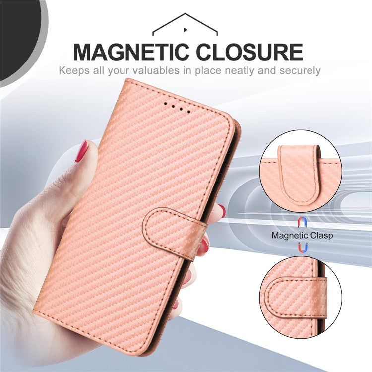 YX0070 For Samsung Galaxy A34 5G Case PU Leather Carbon Fiber Texture Cash Pocket Phone Cover - Pink