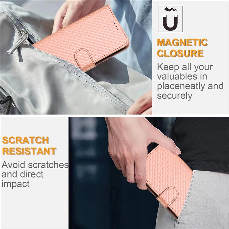YX0070 For Samsung Galaxy A34 5G Case PU Leather Carbon Fiber Texture Cash Pocket Phone Cover - Pink