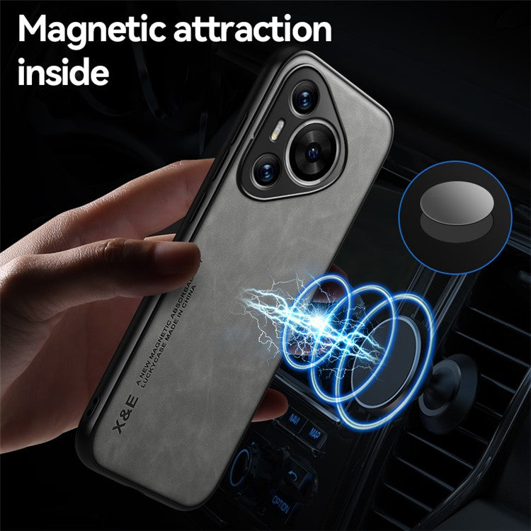 X&E For Huawei Pura 70 Pro / Pura 70 Pro+ Case Leather+TPU+PC Hybrid Phone Cover - Light Grey