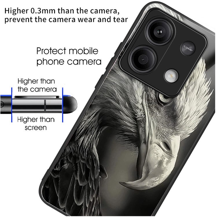 Wholesale Phone Case for Xiaomi Redmi Note 13 5G TPU+Tempered Glass Phone Cover Pattern Printing - Eagle