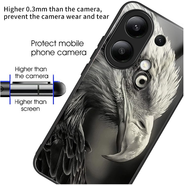 Wholesale Phone Case for Xiaomi Redmi Note 13 4G TPU+Tempered Glass Phone Cover Pattern Printing - Eagle