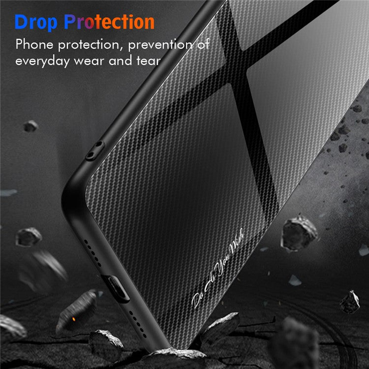 For Huawei Pura 70 Ultra Case Tempered Glass+TPU  Phone Cover Carbon Fiber Texture - Black
