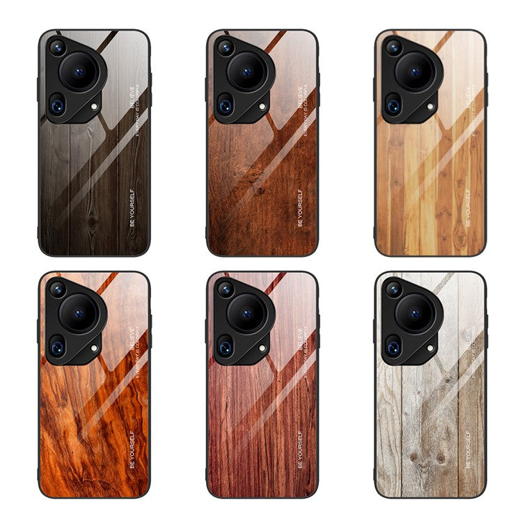 For Huawei Pura 70 Ultra Case Tempered Glass + TPU Wood Texture Phone Cover - Coffee