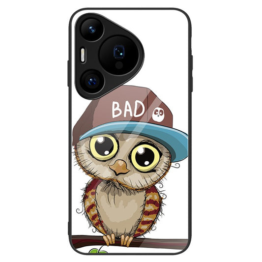 For Huawei Pura 70 Pro / Pura 70 Pro+ Case Pattern Design Tempered Glass Phone Cover - Owl