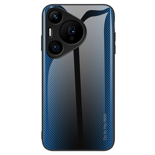 For Huawei Pura 70 Pro / 70 Pro+ Case Carbon Fiber Texture Tempered Glass+TPU Phone Cover - Baby Blue