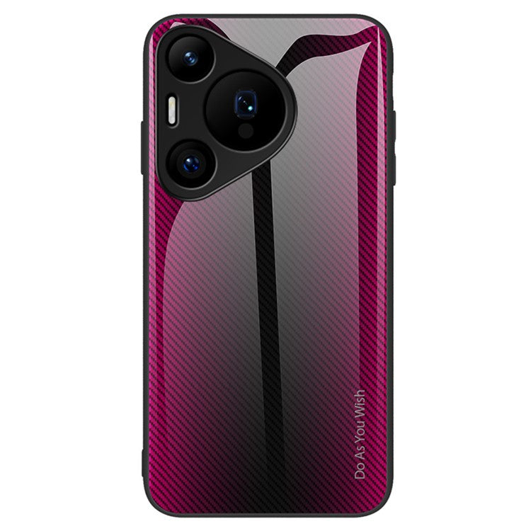 For Huawei Pura 70 Pro / 70 Pro+ Case Carbon Fiber Texture Tempered Glass+TPU Phone Cover - Rose