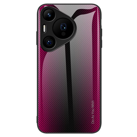 For Huawei Pura 70 Pro / 70 Pro+ Case Carbon Fiber Texture Tempered Glass+TPU Phone Cover - Rose