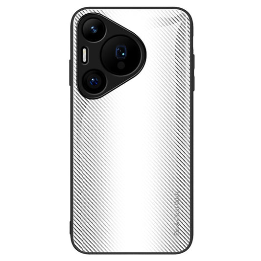 For Huawei Pura 70 Case Carbon Fiber Texture Tempered Glass Protective Shell - White