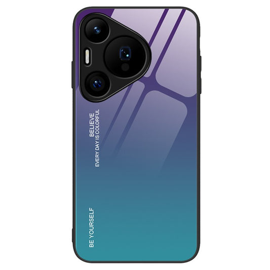 For Huawei Pura 70 Case Anti-Drop Tempered Glass+PC+TPU Phone Cover - Purple / Blue