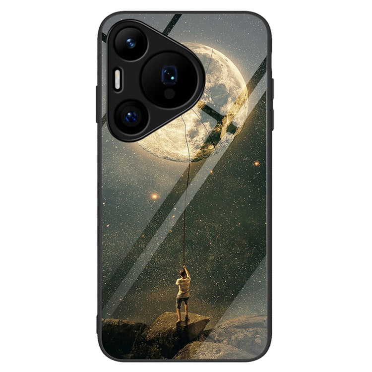 For Huawei Pura 70 Case Tempered Glass +PC+TPU Pattern Printing Mobile Phone Cover - Moon