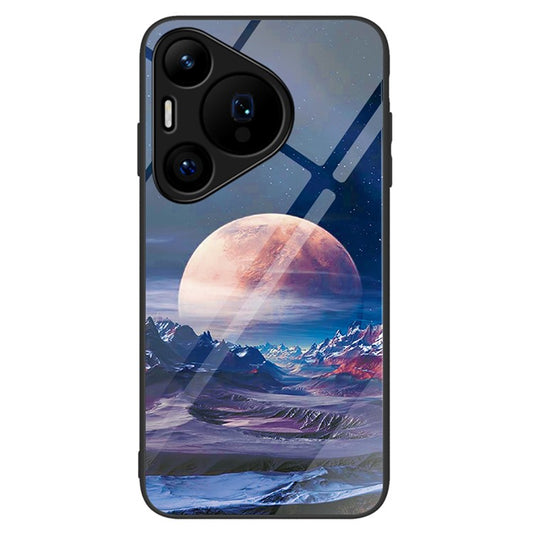 For Huawei Pura 70 Case Tempered Glass +PC+TPU Pattern Printing Mobile Phone Cover - White Planet