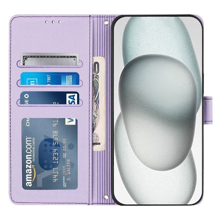 YB Imprinting Series-9 for iPhone 14 Pro Case Cat Mouse Pattern Leather Phone Cover with RFID Blocking - Purple