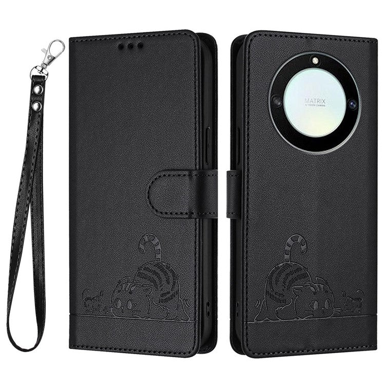 YB Imprinting Series-9 for Honor X40 5G / X9a 5G / Magic5 Lite 5G Phone Case RFID Blocking Leather Cover - Black
