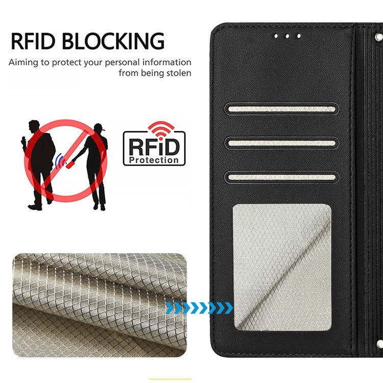 YB Imprinting Series-9 for Honor X40 5G / X9a 5G / Magic5 Lite 5G Phone Case RFID Blocking Leather Cover - Black