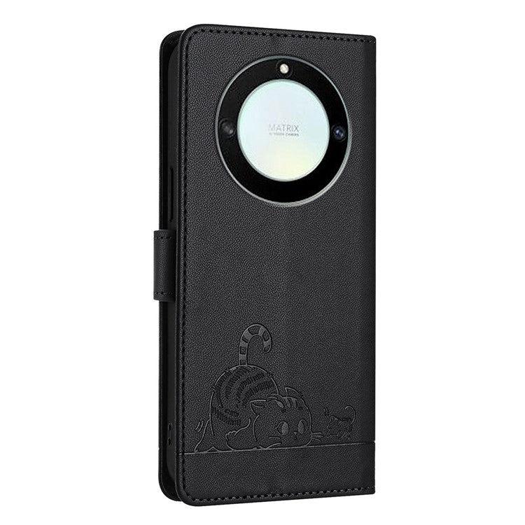 YB Imprinting Series-9 for Honor X40 5G / X9a 5G / Magic5 Lite 5G Phone Case RFID Blocking Leather Cover - Black
