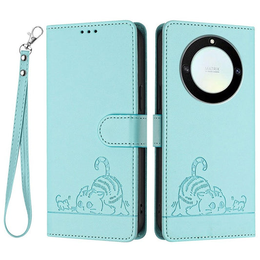 YB Imprinting Series-9 for Honor X40 5G / X9a 5G / Magic5 Lite 5G Phone Case RFID Blocking Leather Cover - Mint Green