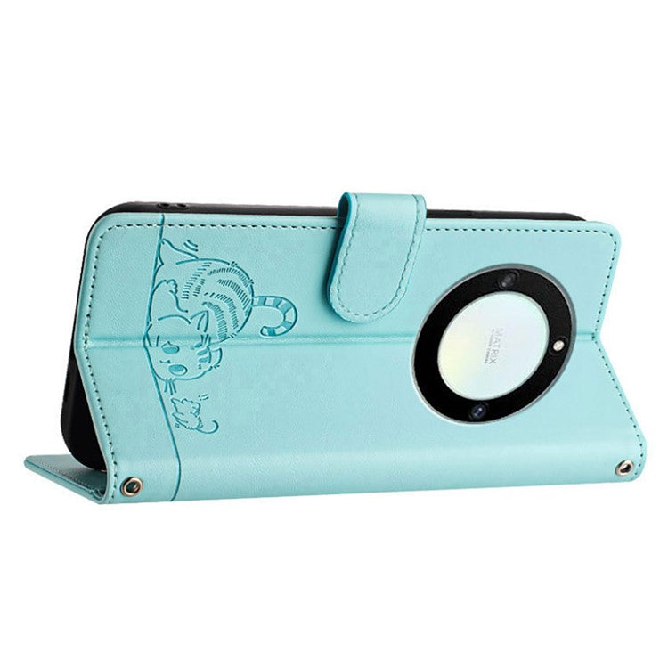 YB Imprinting Series-9 for Honor X40 5G / X9a 5G / Magic5 Lite 5G Phone Case RFID Blocking Leather Cover - Mint Green