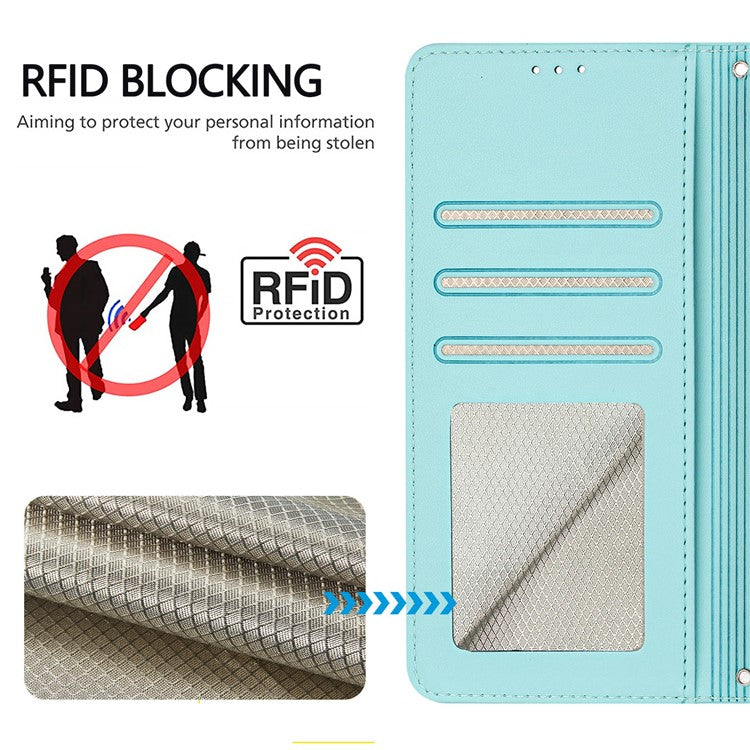 YB Imprinting Series-9 for Honor X40 5G / X9a 5G / Magic5 Lite 5G Phone Case RFID Blocking Leather Cover - Mint Green
