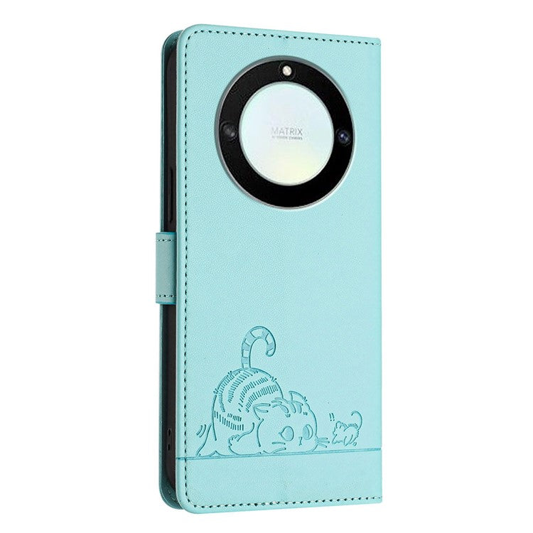 YB Imprinting Series-9 for Honor X40 5G / X9a 5G / Magic5 Lite 5G Phone Case RFID Blocking Leather Cover - Mint Green