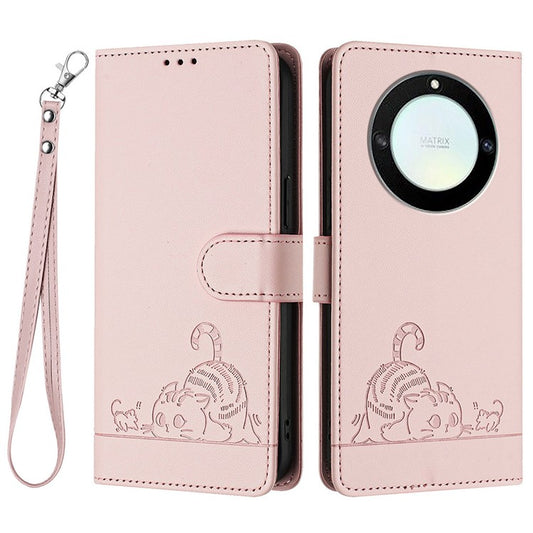 YB Imprinting Series-9 for Honor X40 5G / X9a 5G / Magic5 Lite 5G Phone Case RFID Blocking Leather Cover - Pink