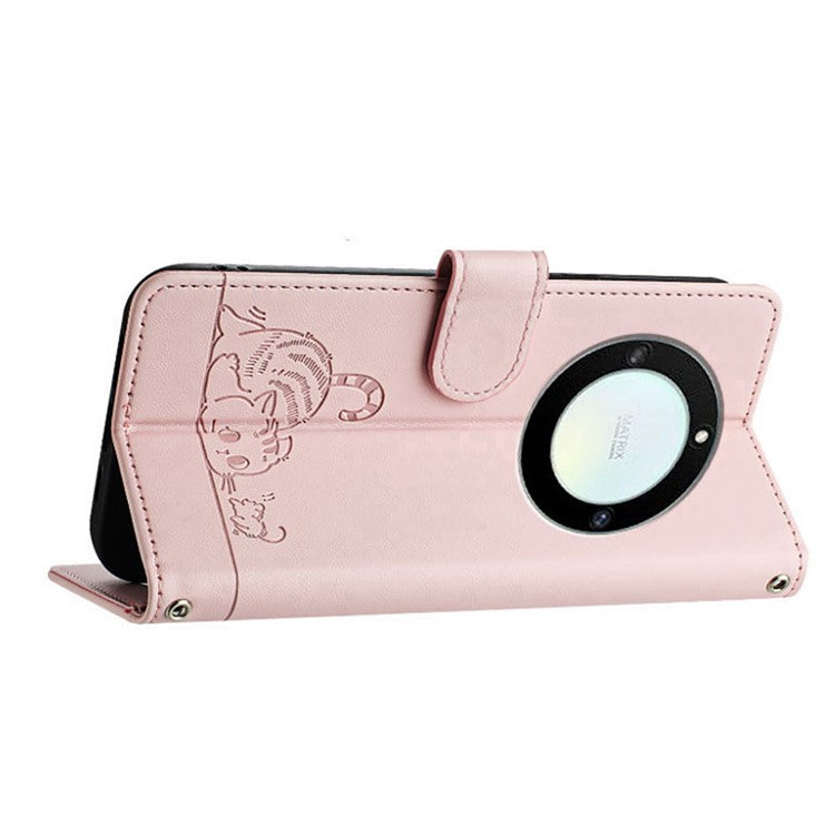 YB Imprinting Series-9 for Honor X40 5G / X9a 5G / Magic5 Lite 5G Phone Case RFID Blocking Leather Cover - Pink