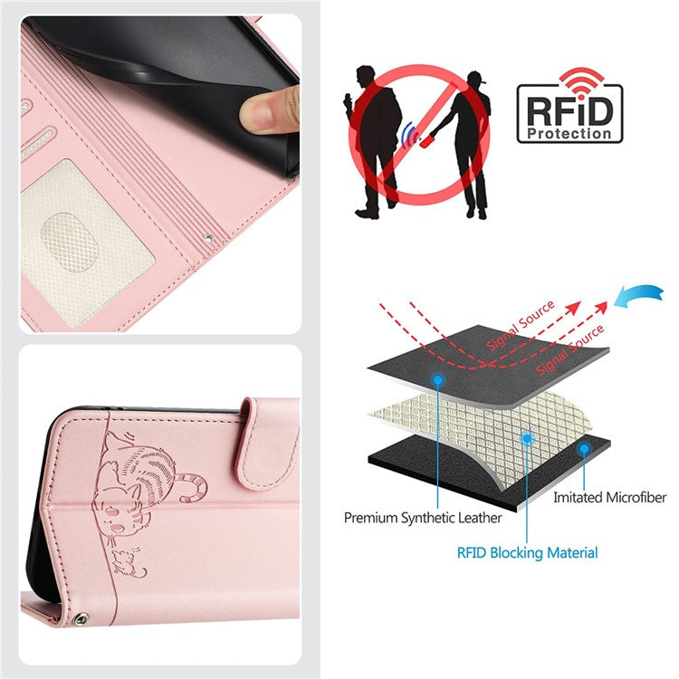 YB Imprinting Series-9 for Honor X40 5G / X9a 5G / Magic5 Lite 5G Phone Case RFID Blocking Leather Cover - Pink